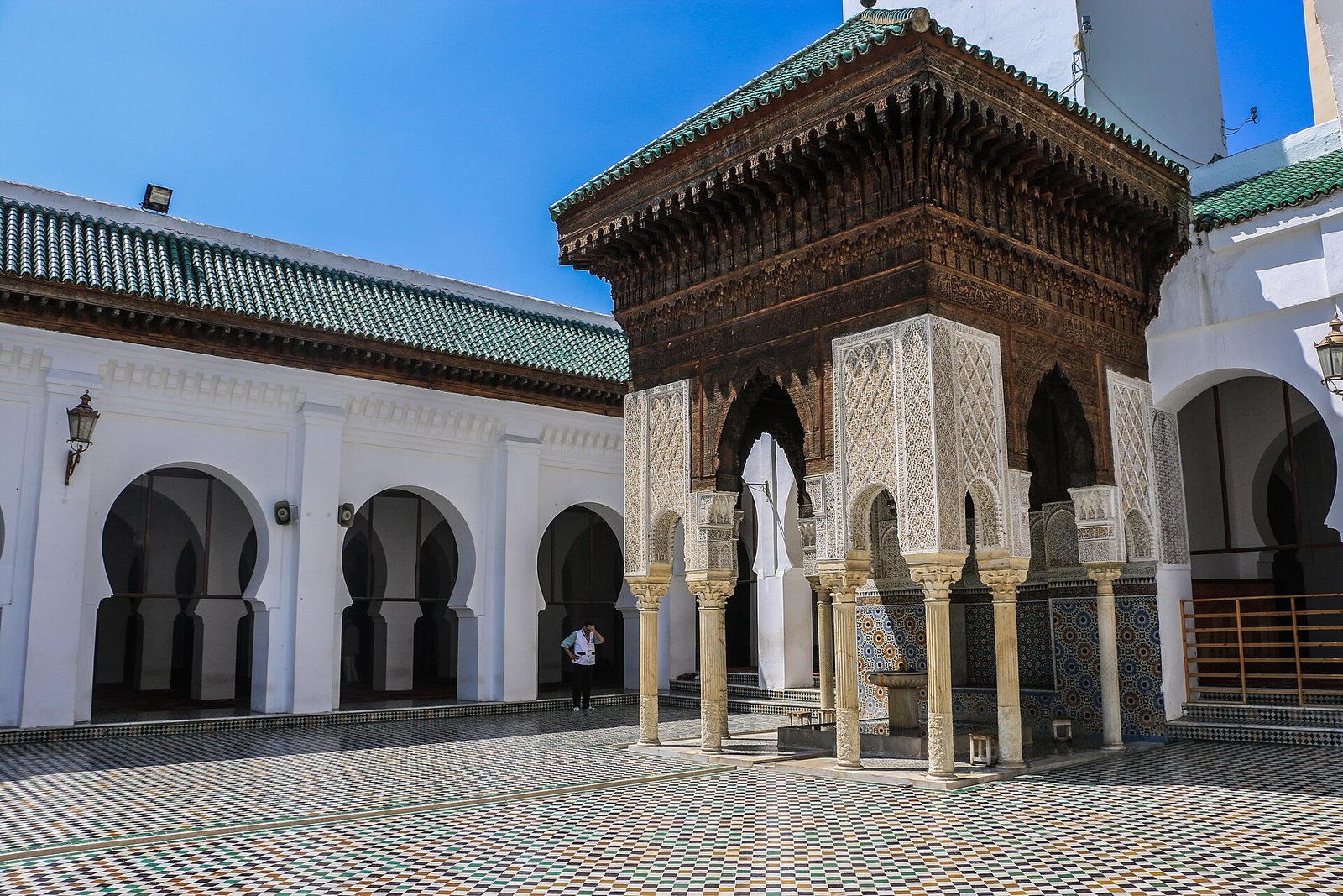 Courtyard and pavilion of Al-Qarawiyyin Mosque and University in Fez